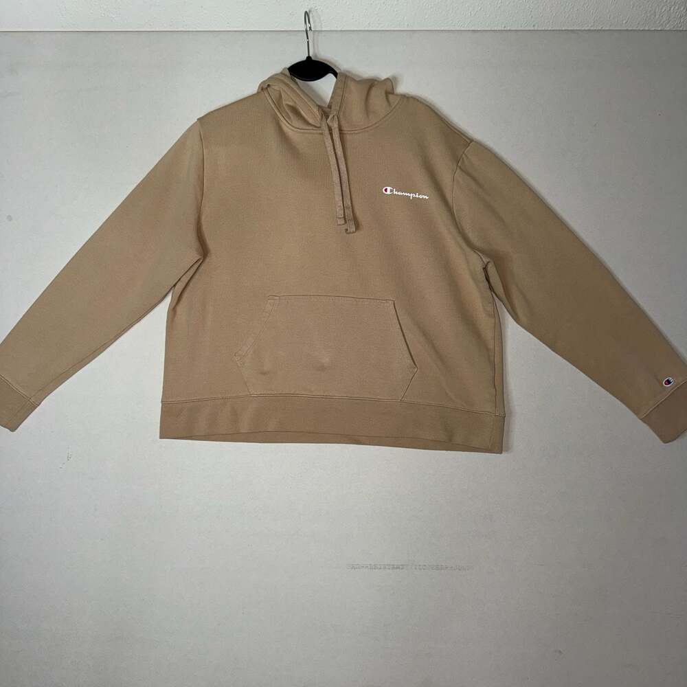 Champion Tan Script Basic Logo Pullover Hoodie Men’s Size XL Excellent Cond